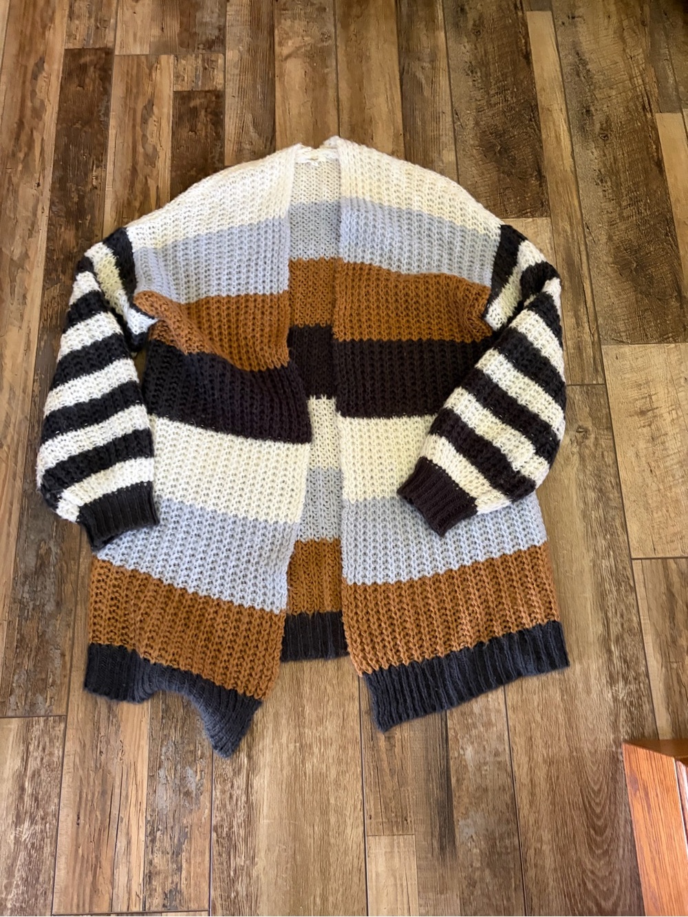 Maurices Chunky Open-Front Cardigan in Cream, Light Blue, Brown and Black